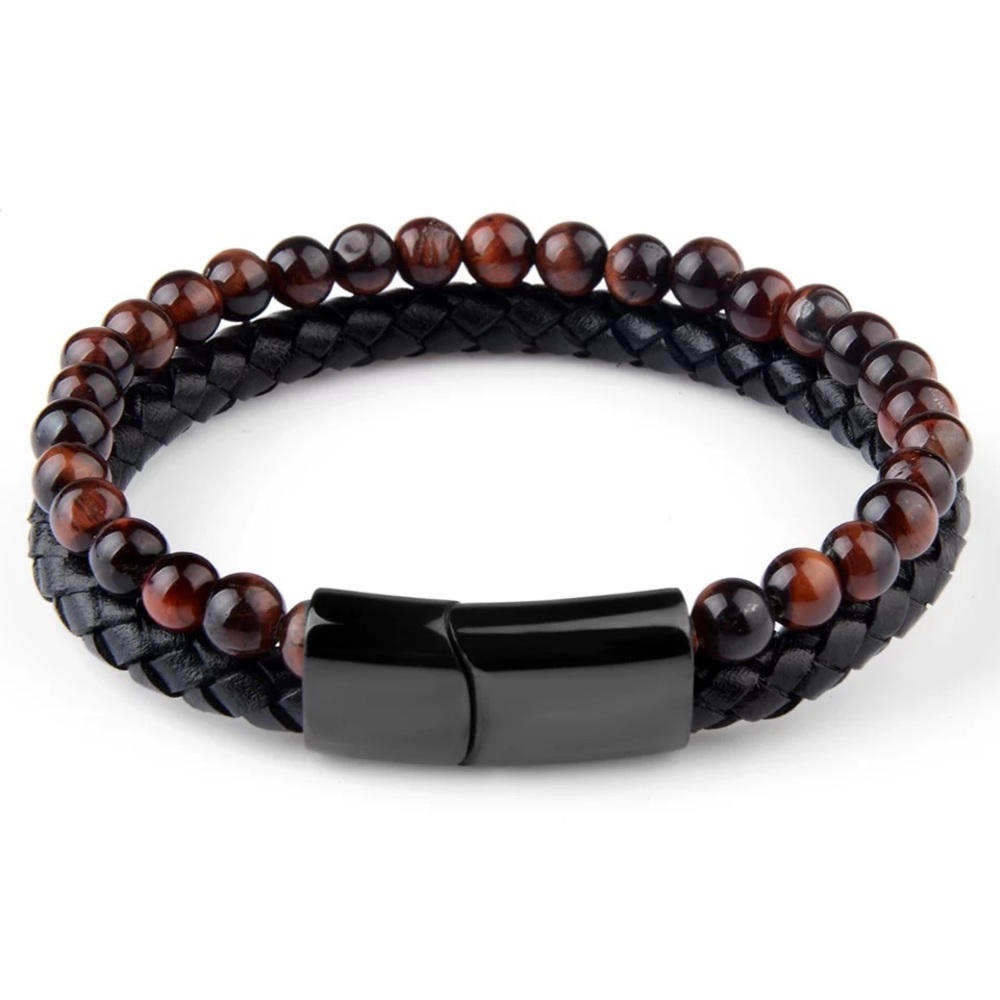 Red Agate Leather Bracelet